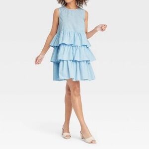 *LIKE NEW Blue Gingham Sleeveless Tiered Dress